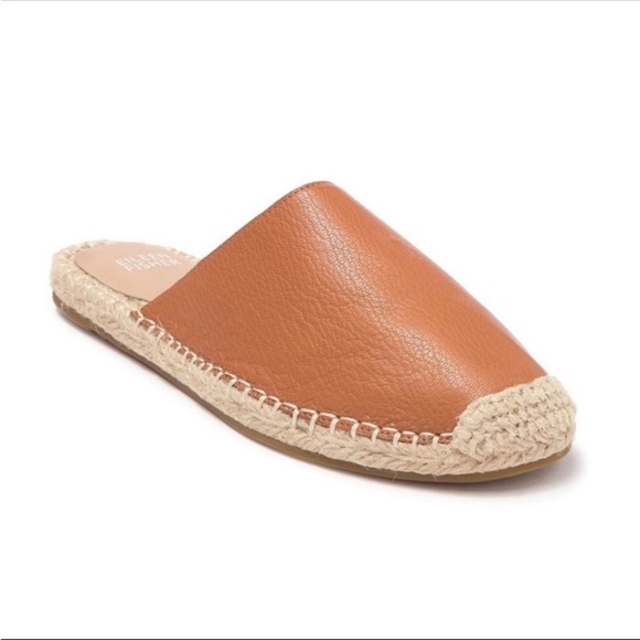 Eileen Fisher Kai Tumbled Leather Espadrille COGNAC Size 7 1/2 Sold Out - Picture 1 of 16